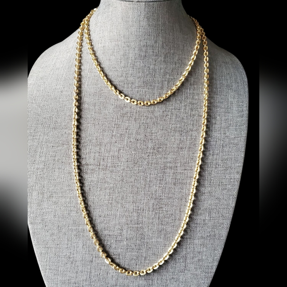 Vtg. Long Gold Washed Chain Necklace